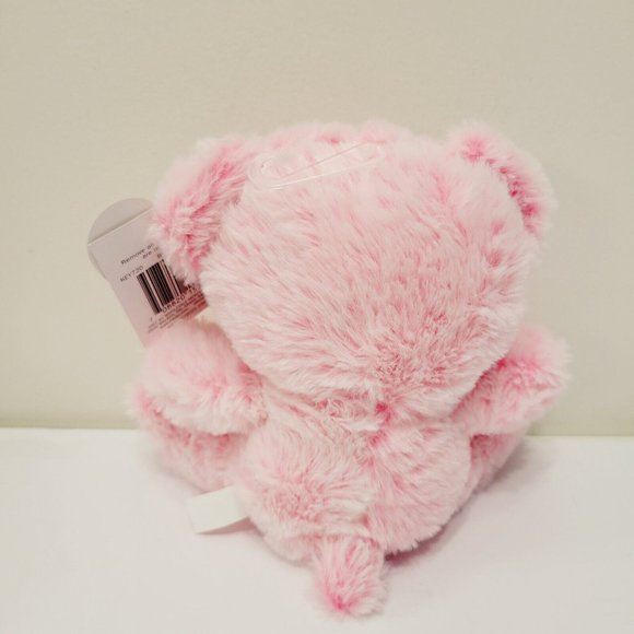 Pink Teddy Bear Plush With Bow Soft Textured Feet Heart Symbols Gift Present - Picture 3 of 3